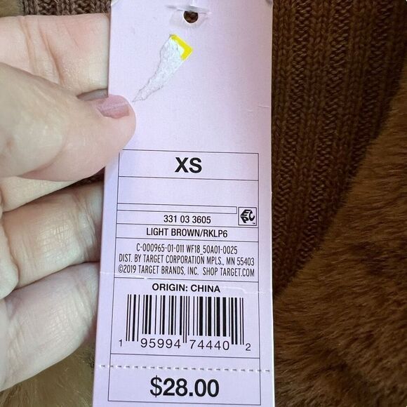 Wild Fable Ribbed Knit Faux Fur Collar Cardigan Sweater Top Brown Size XS NWT - Picture 6 of 9